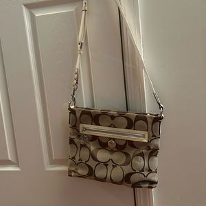 Coach purse (tan with white strap)